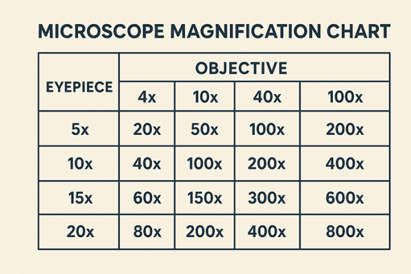 microscope eyepiece magnification chart comparison